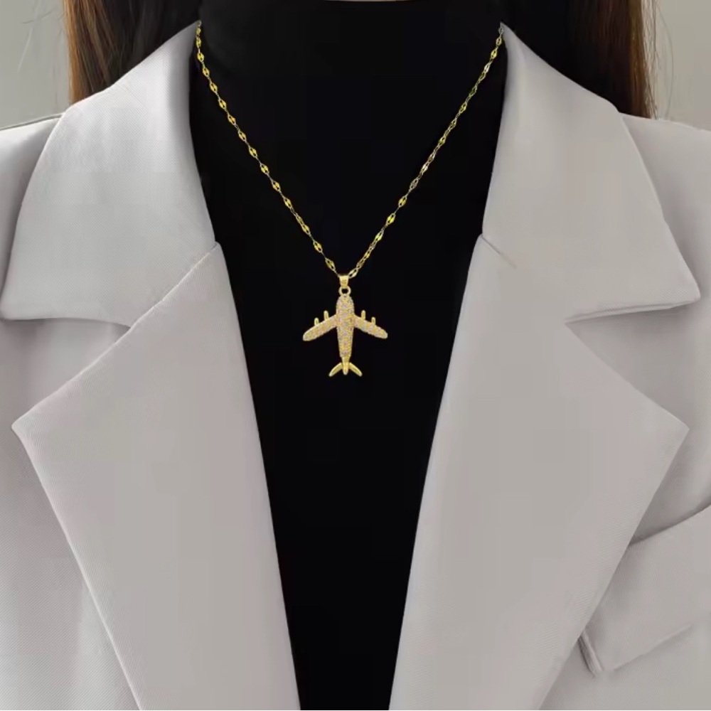 Gold Airplane Pendant Necklace steel 316